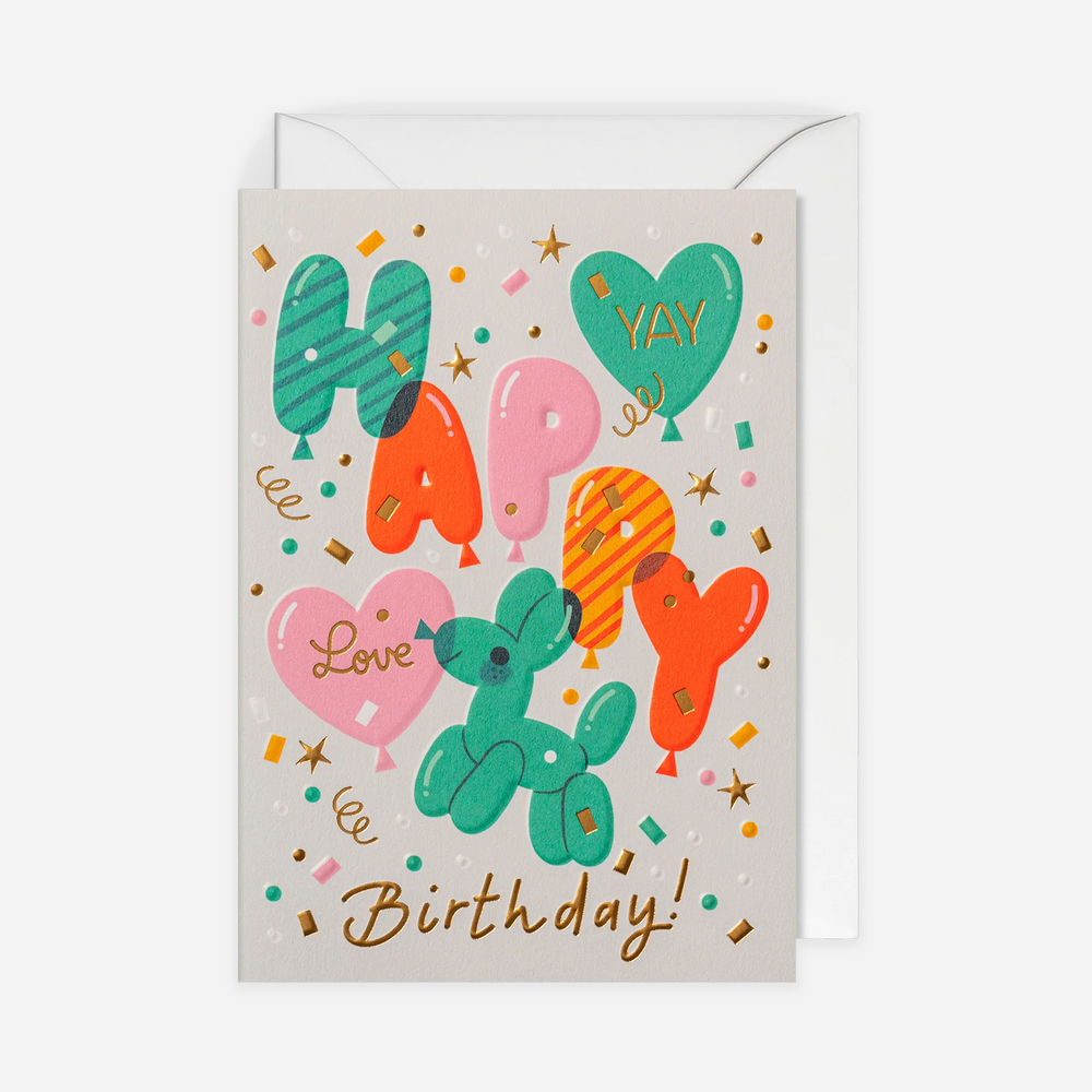 Atvirukas. Happy Birthday Balloons & Confetti