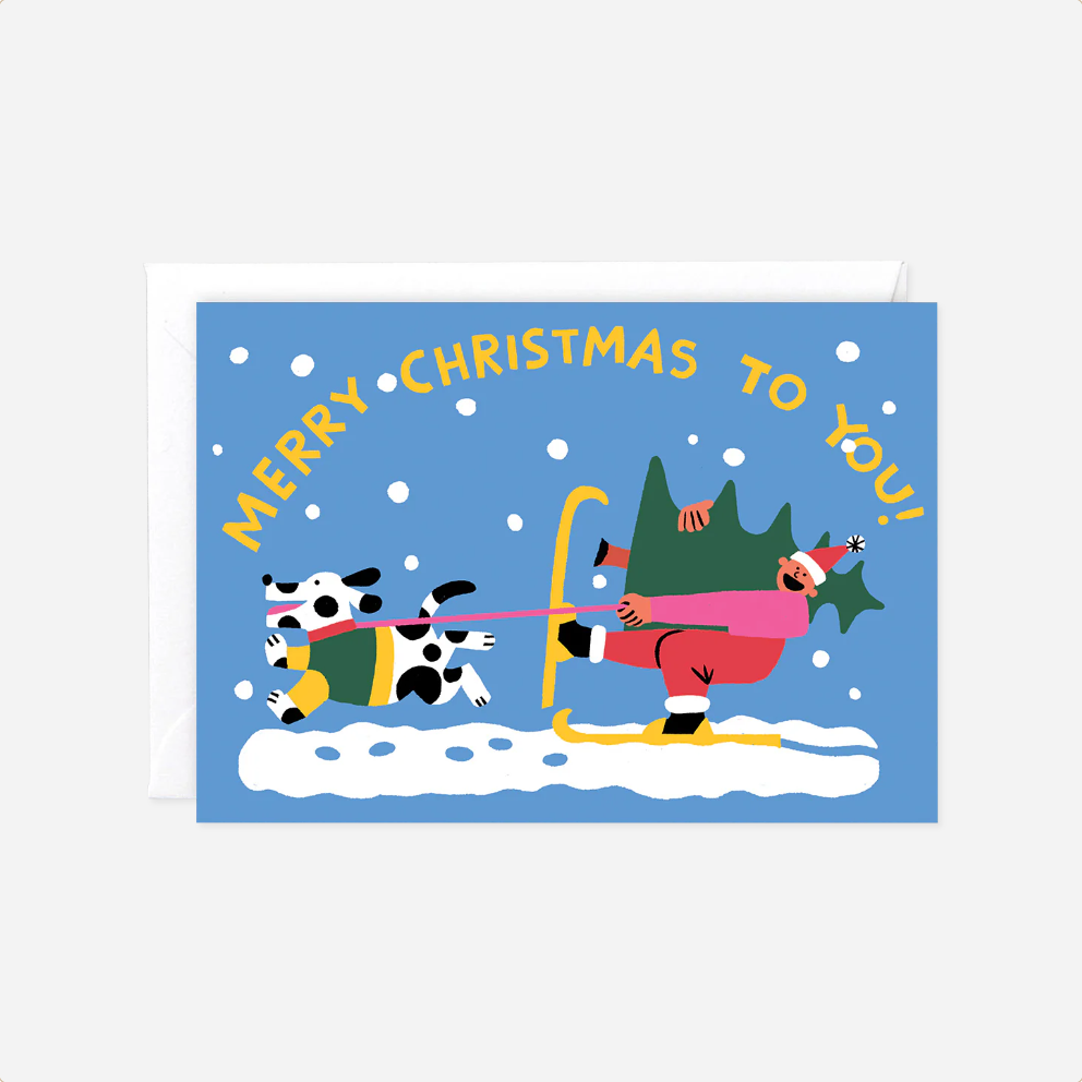 Atvirukas. Merry Christmas Skiing