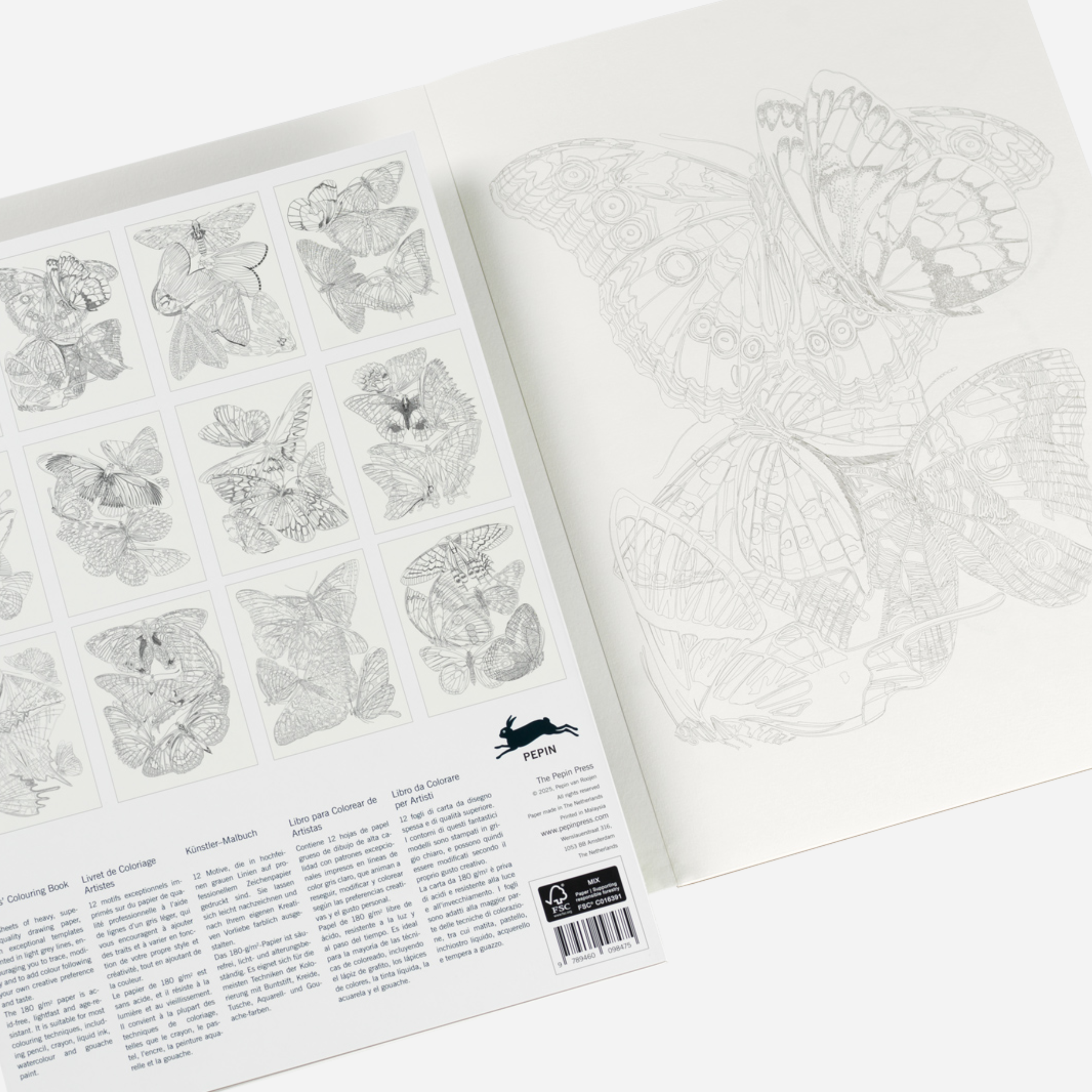 Spalvinimo akvarele knyga. Butterflies Artists' Colouring Book