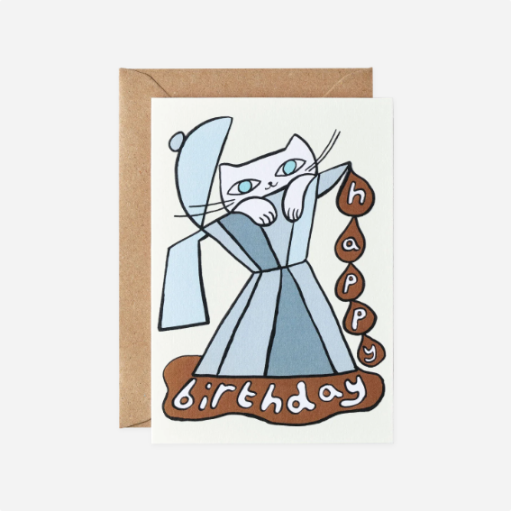 Atvirukas. Happy Birthday Cat & Coffee