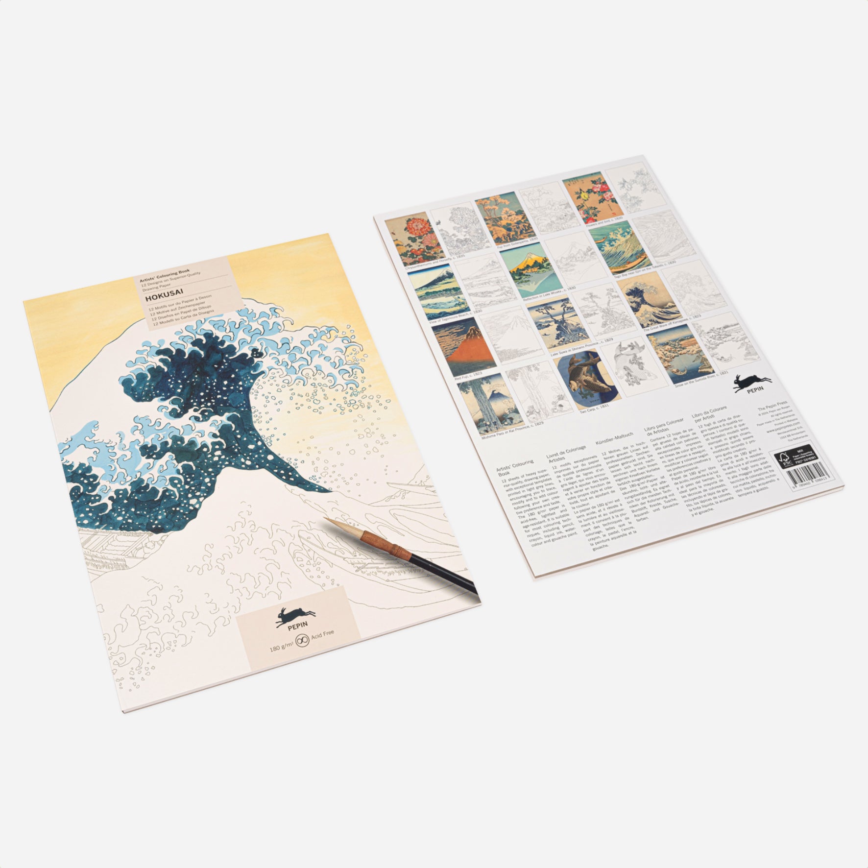 Spalvinimo akvarele knyga.  Hokusai Artists' Colouring Book