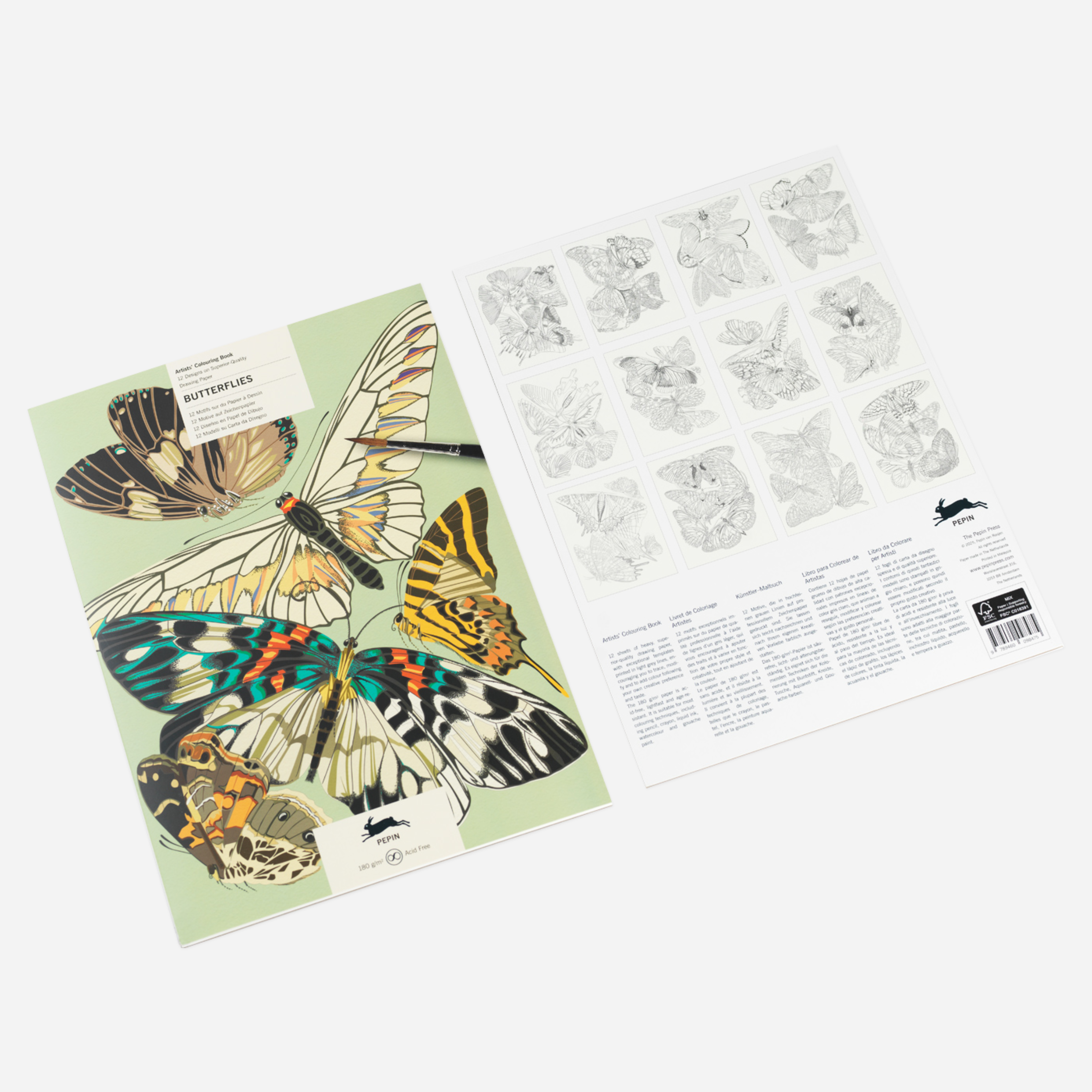 Spalvinimo akvarele knyga. Butterflies Artists' Colouring Book