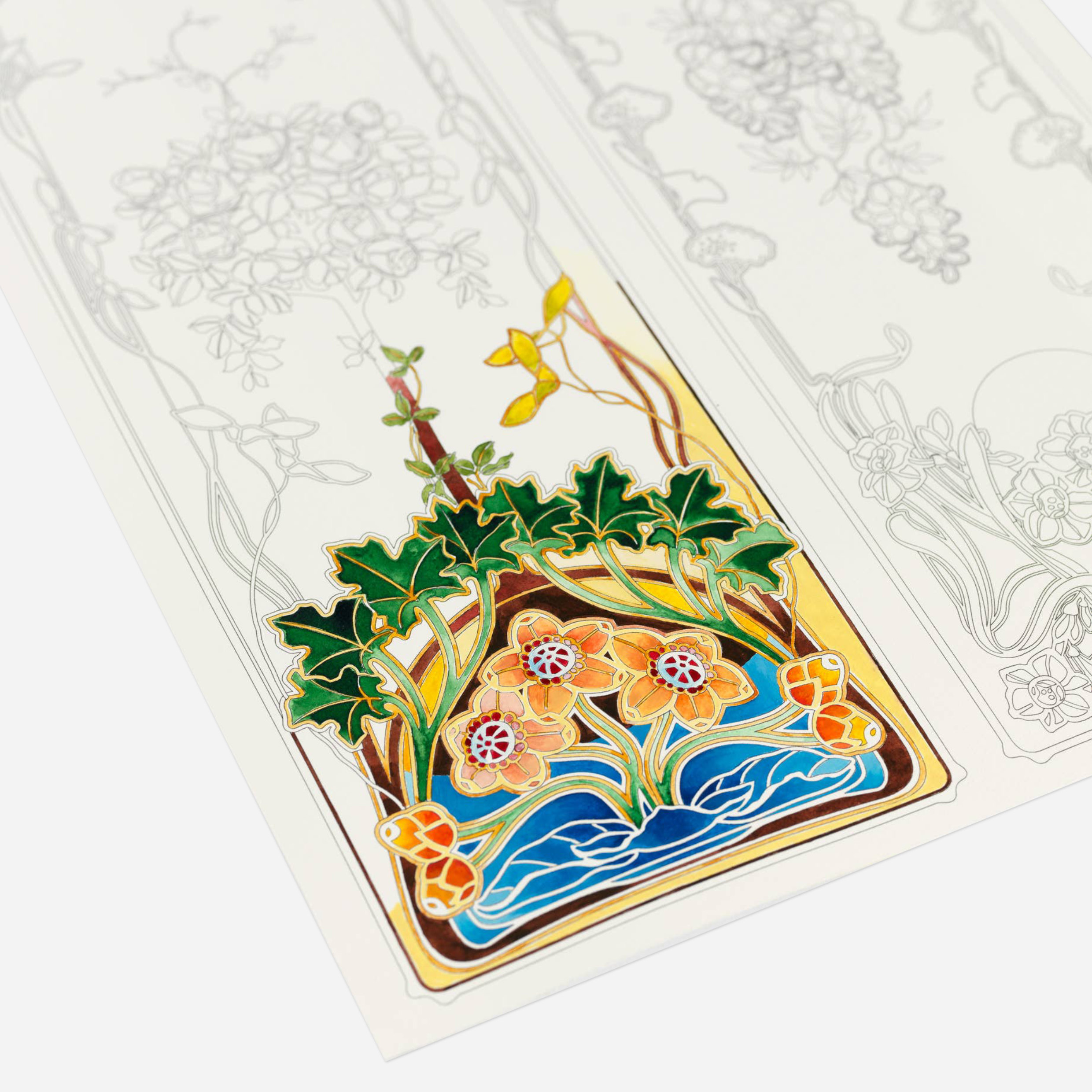 Spalvinimo akvarele knyga. Art Nouveau Artists' Colouring Book