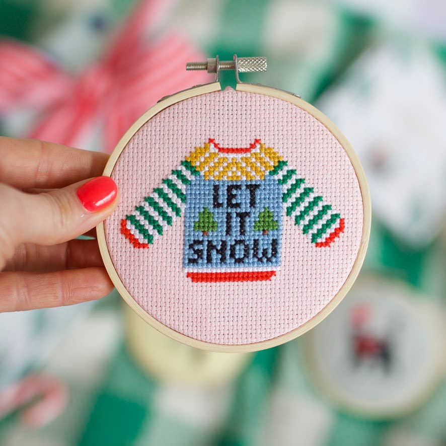 Siuvinėjimo rinkinys. Let It Snow Sweater Beginner Counted Cross Stitch Kit