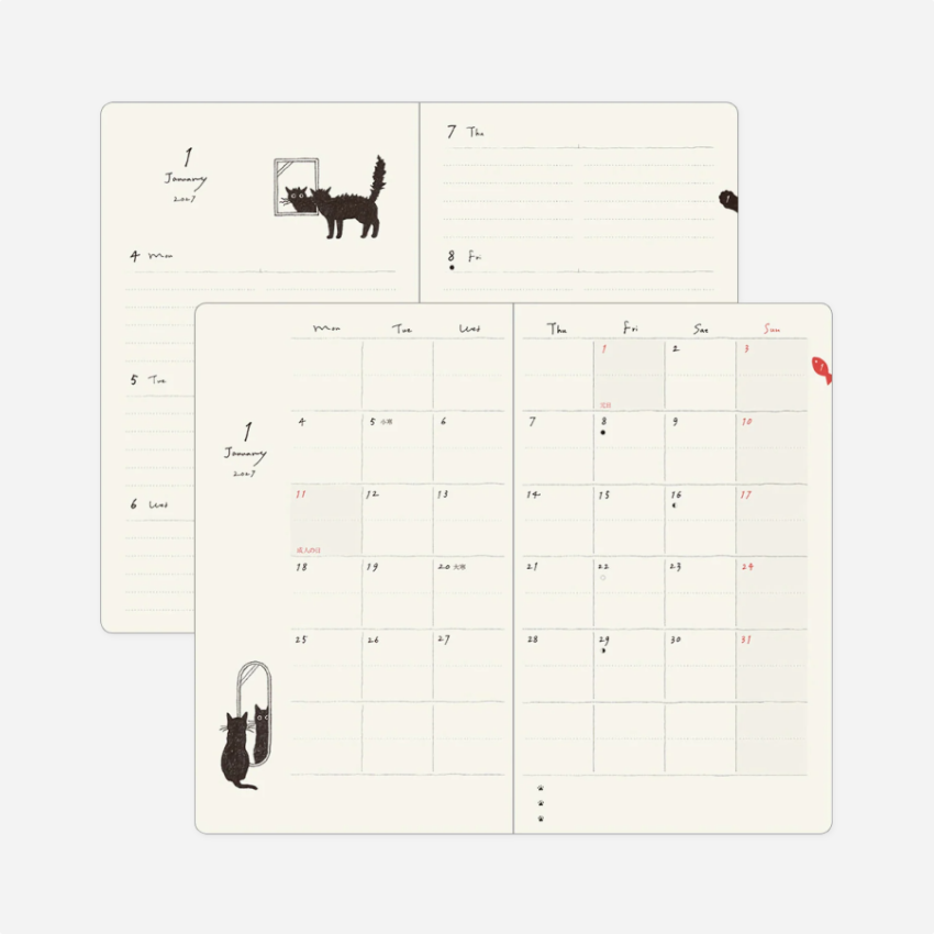 Kalendorinė planuotė. Book Style Diary [B6] Cat Green 2027