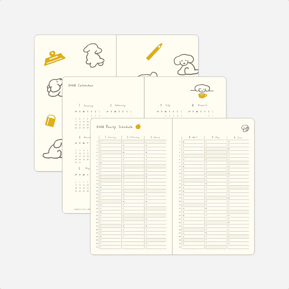 Kalendorinė planuotė. Book Style Diary 2026 Yellow [Dog]