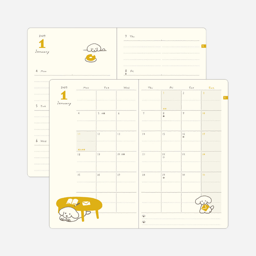 Kalendorinė planuotė. Book Style Diary [B6] Dog Yellow 2027