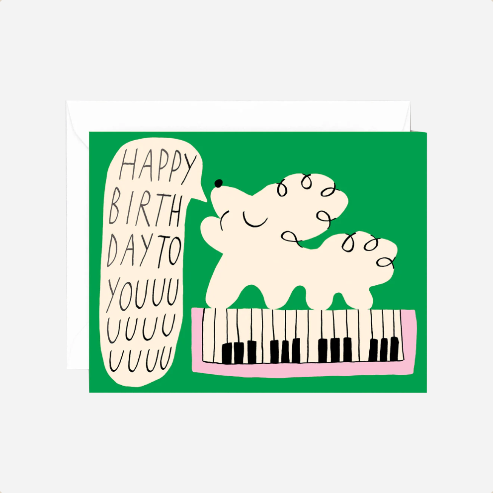 Atvirukas. Happy Birthday To You Dog & Keyboard