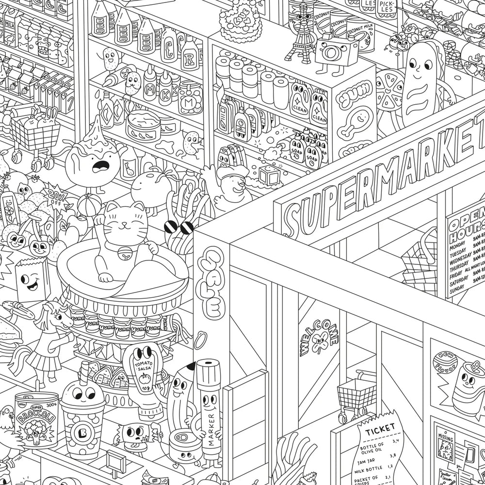 Spalvinimo plakatas. Super Market